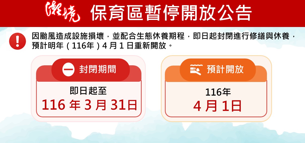 保育區整修暫停開放公告